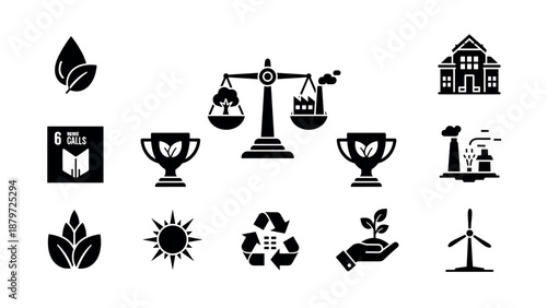 Environmental justice icons: sustainability, energy, and balance in a modern world