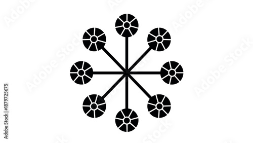 Geometric abstract design with circular spoke pattern on white background