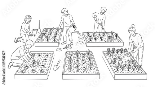 Community gardening: people engaging in sustainable urban farming activities