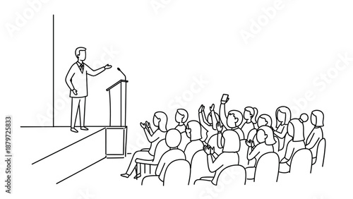 Speaker engaging audience with active participation in linear style