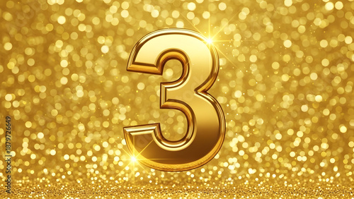 Luxury Gold Number 3– Sparkling Bold Numeral with Glitter Effect – Elegant Celebration Design