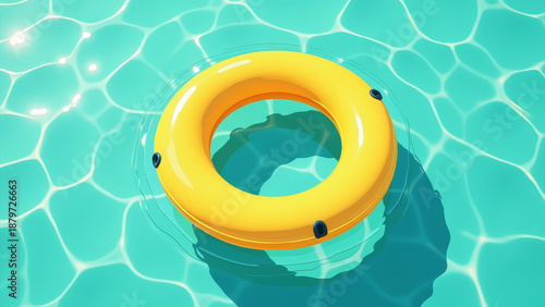 Bright clean australian beach party swim ring in turquoise water