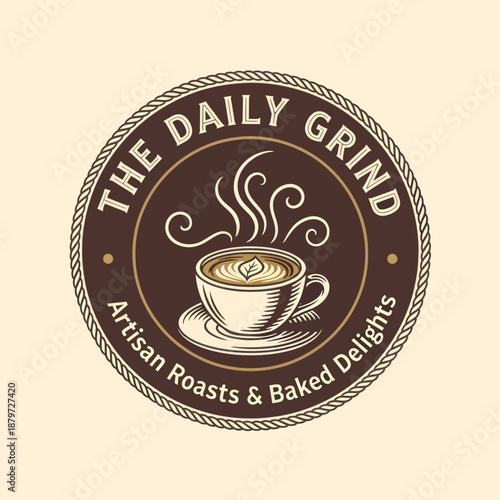 Coffee Shop Logo with Cup and Steam.