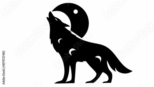 Wolf howling at full moon in dramatic silhouette