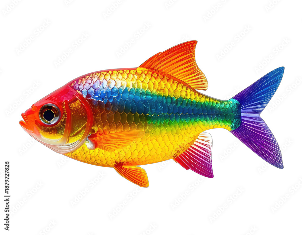 Fototapeta premium Vividly painted fish with a rainbow gradient from head to tail against a solid black background