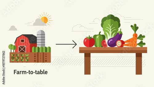 Farm to table concept with fresh vegetables and fruits on wooden table.