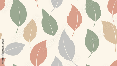 Colorful autumn leaves pattern on beige background.