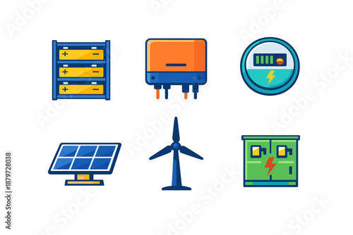 Renewable energy icons with glowing effect