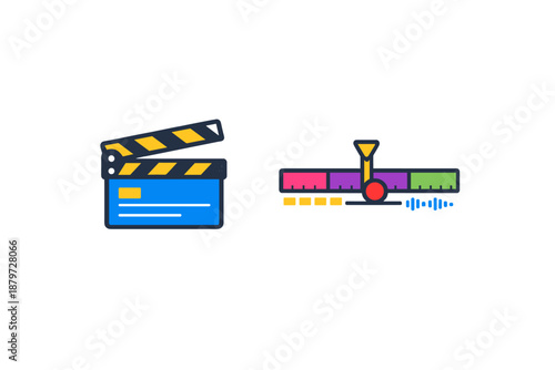 Film Clapperboard and Video Editing Timeline Icons