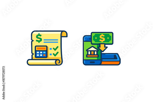 Financial icons on a dark background