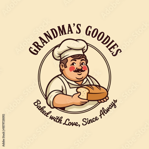 Cartoon Baker Holding Freshly Baked Loaf.