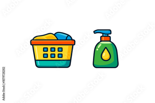 Laundry basket and soap dispenser icons