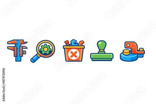 Set of 5 modern icons related to tools and measurement on a blurred background