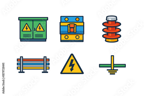 Electrical components flat icons set