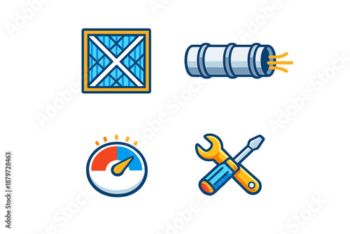 Set of four icons for air conditioning or HVAC services