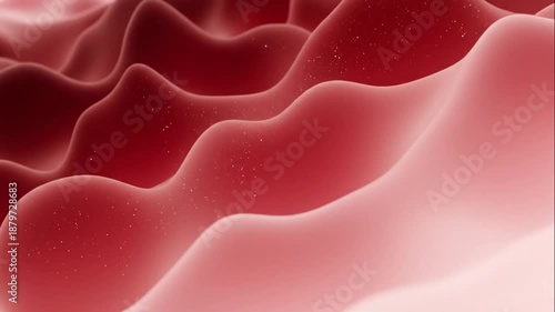 Abstract Organic Red Waves Flowing with Glitter Particles