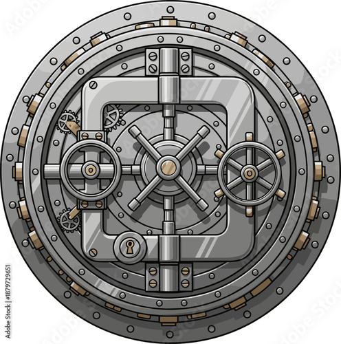  Create a realistic Bank Vault Door vector art with white background.