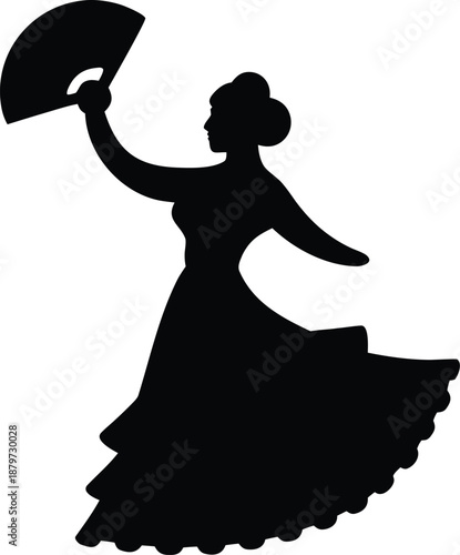 spanish flamenco dancer silhouette vector illustration on transparent background