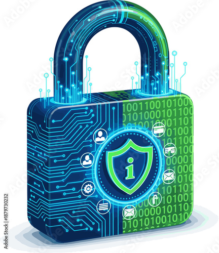 Create a Cyber Security and safety information, personal data concept. Digital Padlock. 3d rendering vector art with white background..