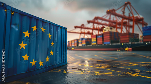 logistic container with EU flag.