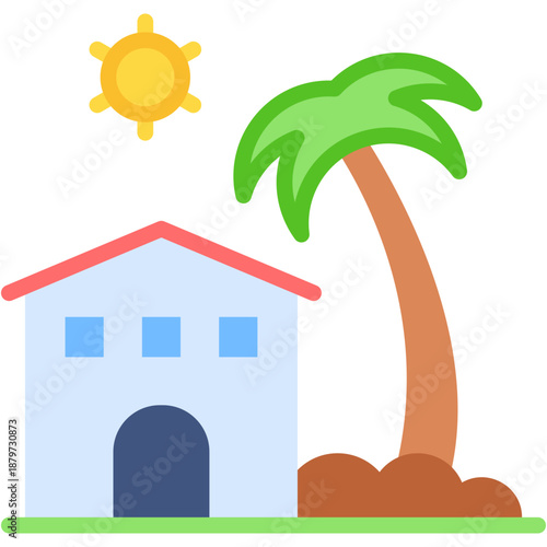 Beach Resort and Vacation Hotel Vector Icon