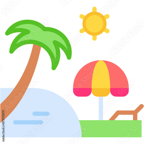 Beach Sunbed and Summer Vacation Vector Icon