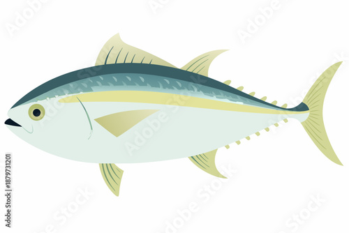 Stylized illustration of a bluefin tuna fish with yellow accents
