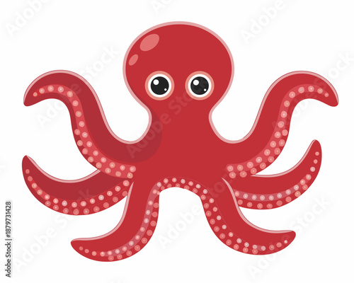 Charming cartoon octopus illustration with red body and dotted tentacles