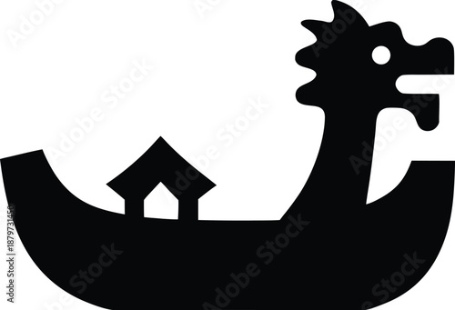 chinese dragon boat silhouette vector illustration on transparent background