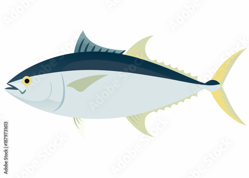 Illustration of a bluefin tuna fish with yellow fins and tail