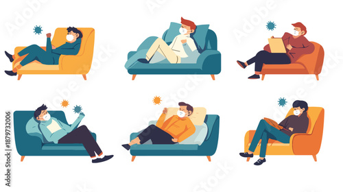 Diverse Young Men Relaxing at Home During Pandemic