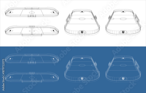 Lacrosse Field Technical Drawing Blueprint Set with Top and Isometric Views