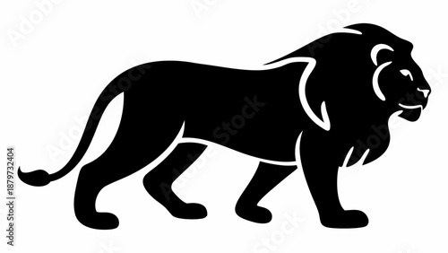 Majestic lion walking in profile view with strong mane