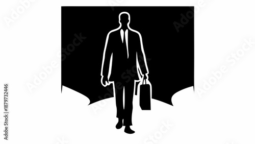 Confident businessman walking forward with briefcase in hand