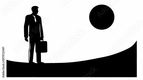 Confident businessman standing on edge of cliff with briefcase