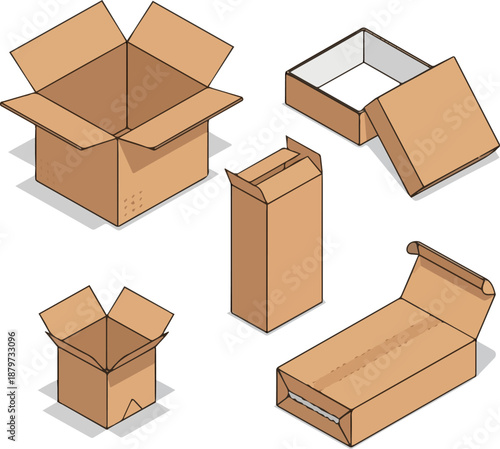 Create a kinds of deferent realistic Blank open box packaging mockup Template for your design. 3d rendering. vector art with white background..