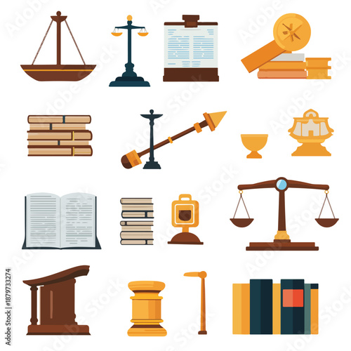 Legal Symbols and Tools for Justice and Law Illustration