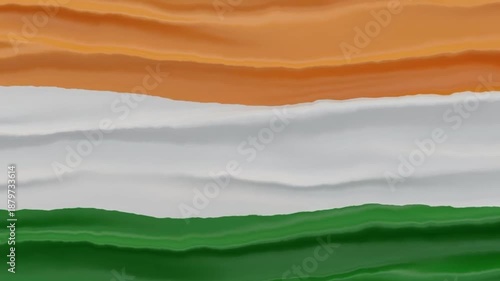 Flowing Indian tricolour animation with saffron, white and green waves blending smoothly.