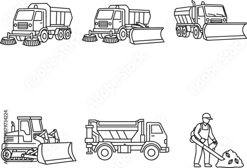 Essential urban service vehicles and construction equipment for city maintenance and development projects