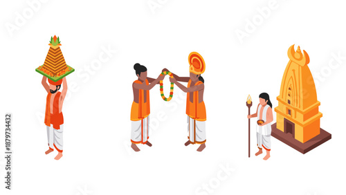 Isometric indian traditions: cultural rituals and festive celebrations in vibrant colors