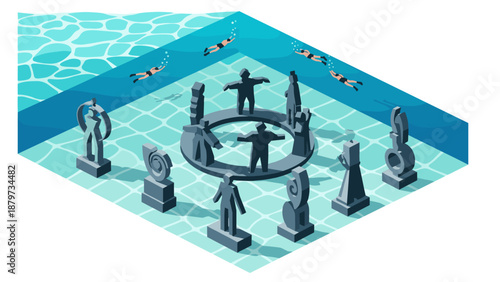 Underwater isometric art: exploring a submerged sculpture park