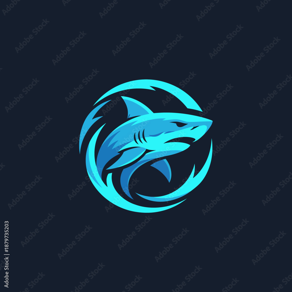 Obraz premium Dynamic Blue Shark Logo with Swirling Water Design.