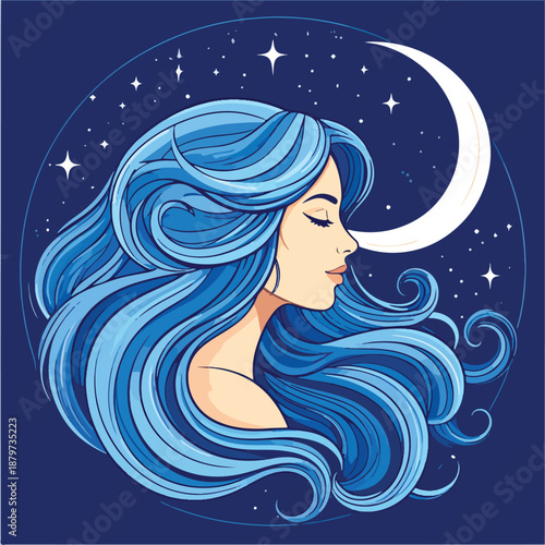 woman hair moon, female portrait