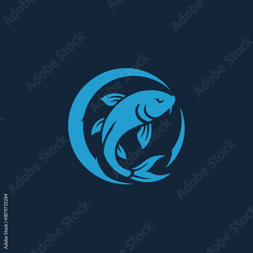 Stylized Blue Fish Swimming in a Circular Wave.