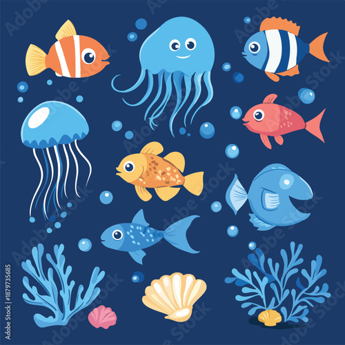 Colorful Underwater Scene with Fish and Jellyfish