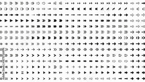 A detailed arrangement of numerous black arrow and geometric shapes forming a complex repetitive visual pattern