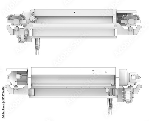 Electric Monorail Hoist Side View – Industrial Lifting Equipment 3D CAD Render Isolated on White