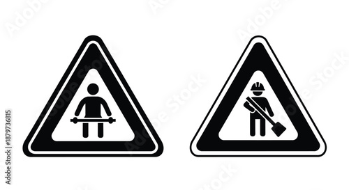 road signs warning of pedestrian and worker ahead