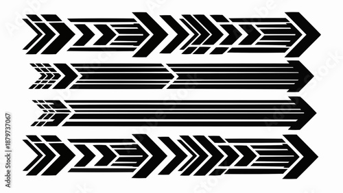 A series of aligned black arrows in varying quantities with parallel lines forming a striking visual pattern