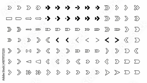 An abstract array of black and white arrow like shapes and geometric forms creates a visually complex pattern